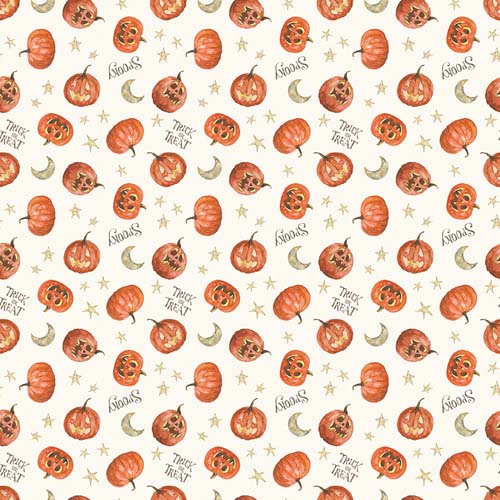 Trick or Treat - Pumpkin - Cream - jack-o-lanterns, stars, moons, & text