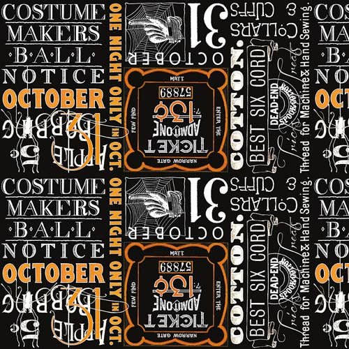 Costume Maker's Act II - Ticket Text - Black - white & orange text on black