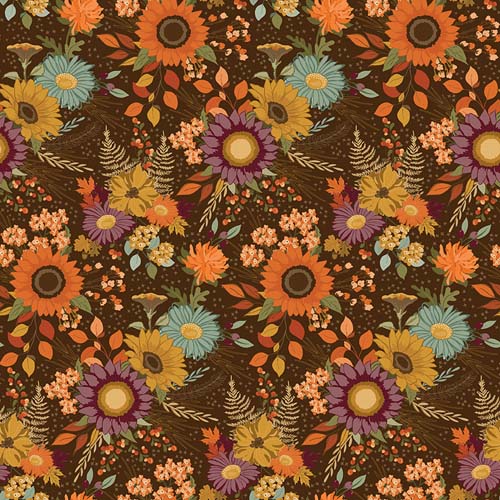 The Awe of Autumn - Main - Brown - Large floral on brown