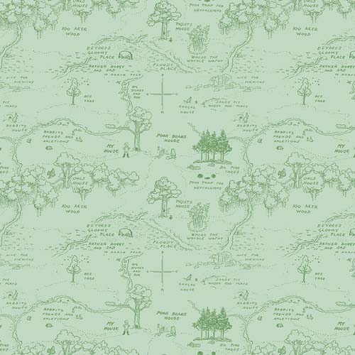 Winnie The Pooh - Map - Green - tone on tone hundred acre woods map