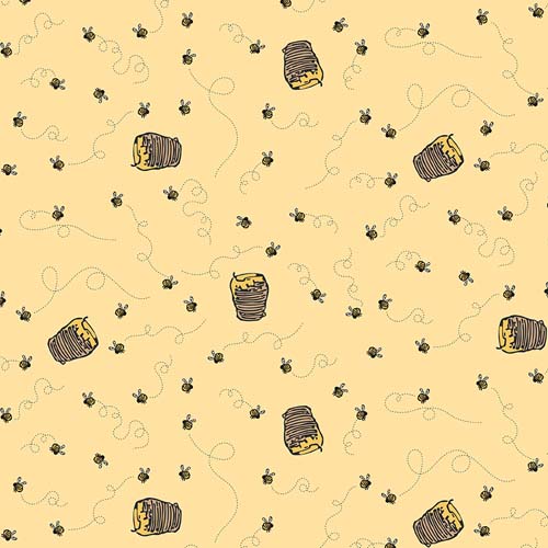 Winnie The Pooh - Bees - Sunshine - bees & honeypots on yellow