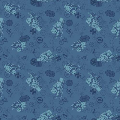 Thomas & Friends 80th Anniversary - Tonal Toss - Denim - trains tossed on blue
