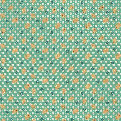 Farmer's Daughter - Feedsack - Leaf - flowers & dots on turquoise - Lori Holt