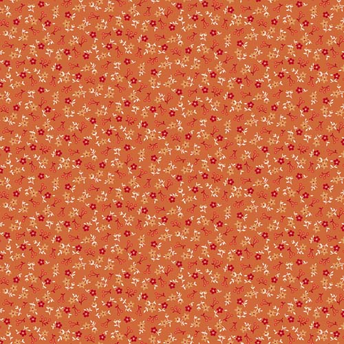Farmer's Daughter - Blossom -Squash - red & tan floral on dk orange - Lori Holt