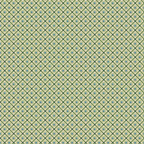 Farmer's Daughter - Sunflower- Thyme - green & blue flower grid - Lori Holt