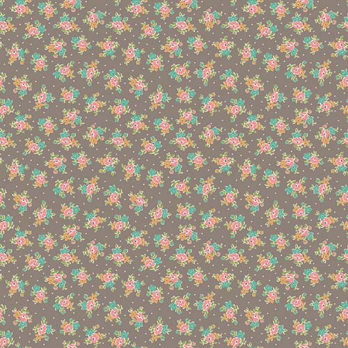 Farmer's Daughter - Bouquet -Rustic - pink & teal floral on gray -Lori Holt