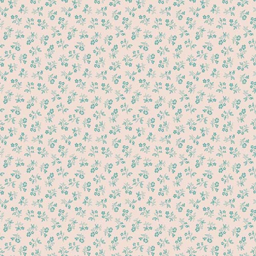 Farmer's Daughter - Vintage Background -Raindrop- teal floral on cream-Lori Holt