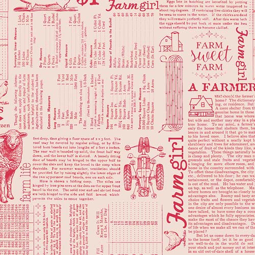 Farmer's Daughter - Farm Life Background-Tea Rose- pink text on cream-Lori Holt
