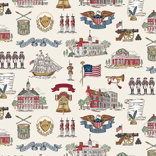 Independence - Colonial America - Cream - patriotic motifs on cream