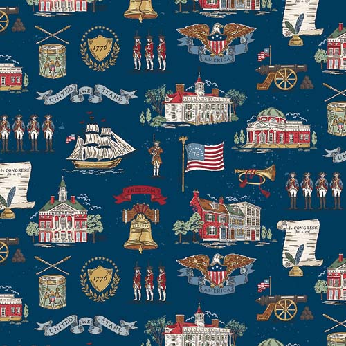 Independence - Colonial America - Oxford - patriotic motifs on dark blue