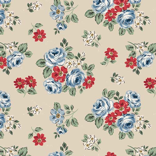 Independence - Floral - Beige - red, white & blue floral on tan