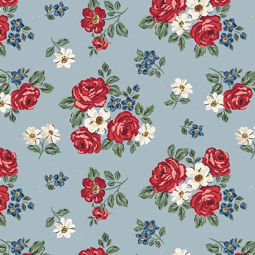 Independence - Floral - Blue - red white & blue floral on ight blue