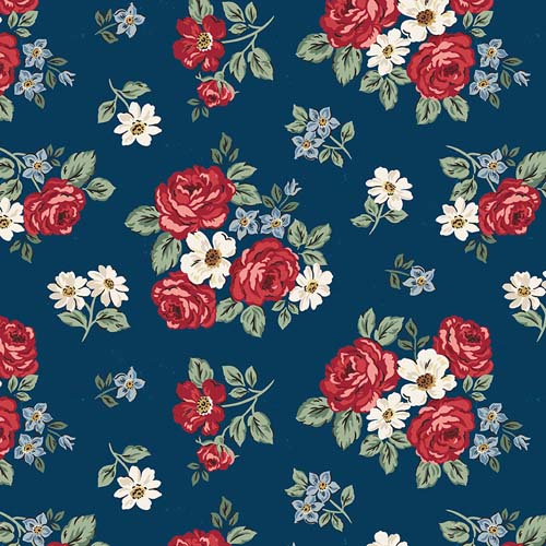Independence - Floral - Oxford - red, white & blue floral on dark blue