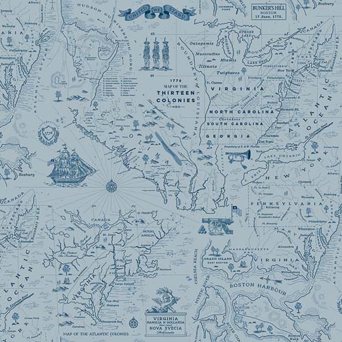 Independence - Colonial Map -Blue - tone on tone blue map