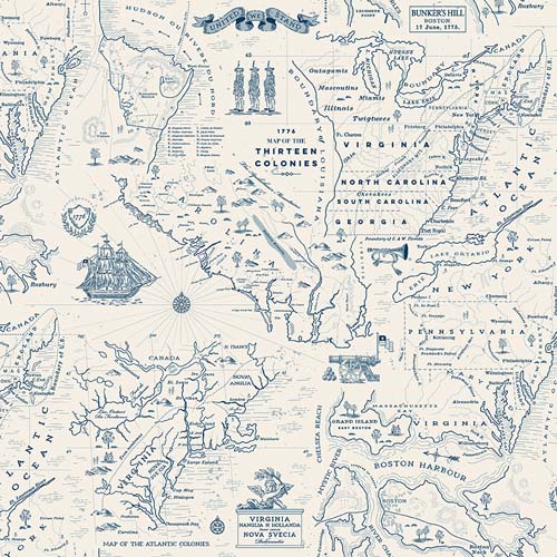 Independence - Colonial Map -Cream - blue map on cream