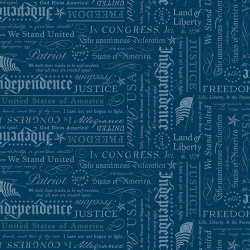 Independence - Declaration -Oxford - light blue patriotic quotes on dk blue