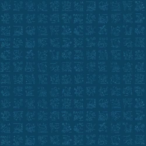 Sew America - State Birds - Blue - State birds & states in rows on blue