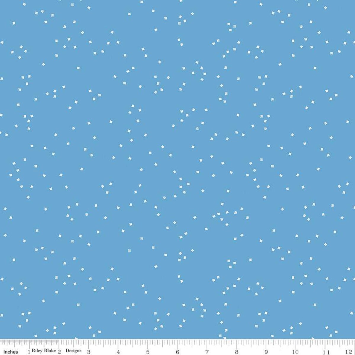 Blossoms In Color - Medium Blue -  white confetti blossoms on blue