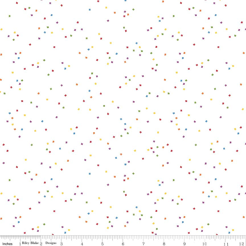 Blossoms On White - Rainbow -Confetti colored blossoms on white