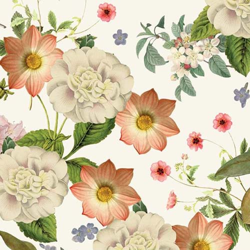 Springtime - Main Floral - Cream - large cream, pink & purple flowers on cream