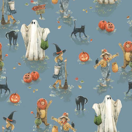 Trick or Treat - Main - Dusk -Characters in Halloween Costumes on blue