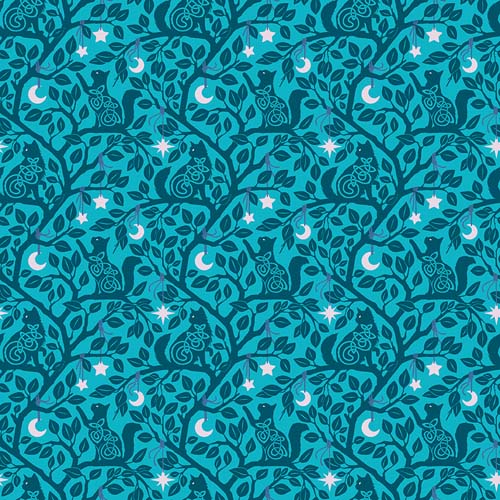 Celtic Cats - Forest Cats - Teal - tone on tone teal cats among trees