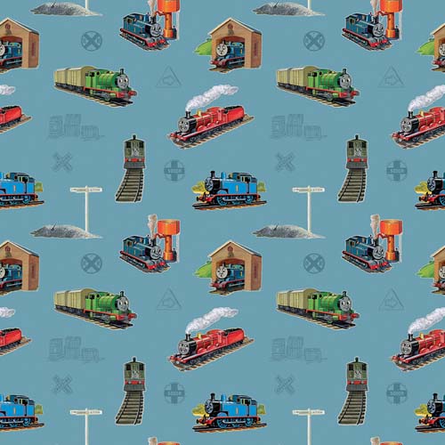 Thomas & Friends 80th Anniversary - Main - Blue - tossed trains on blue