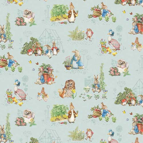 Peter Rabbit & Friends Flannel - Characters - Blue - character vignettes on blue