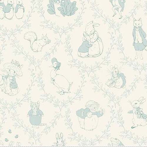 Peter Rabbit & Friends Flannel - Toile - Cloud - blue characters on cream