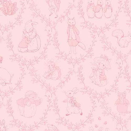 Peter Rabbit & Friends Flannel - Toile - Pink - tone on tone characters