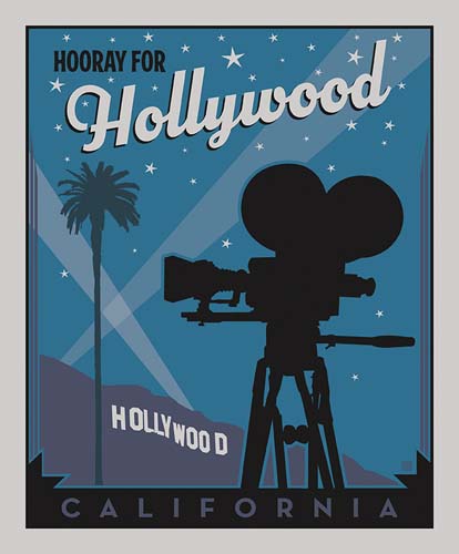 Destinations - Hollywood - 1 yd. PANEL - movie camera silhouette (132)
