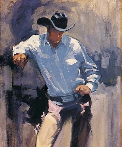 Back of the Chutes - 1yd. PANEL - Cowboy leaning against a fence