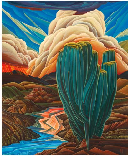 Western Reflections - 1yd. PANEL - Kaleidoscope - desert river & cactus
