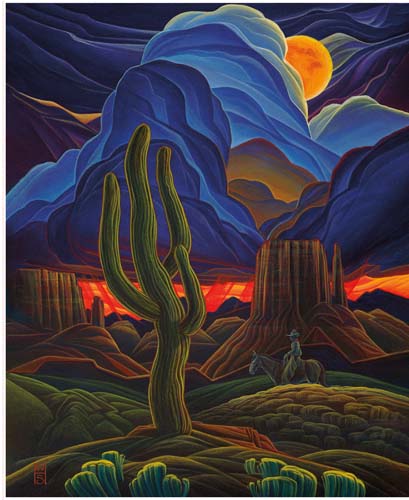 Western Reflections - 1yd. PANEL - Moonlit Trail - Desert & moon