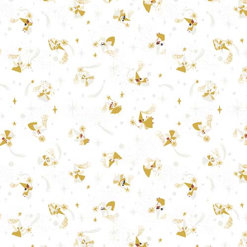 Little Brier Rose - Fairies -White - Gold metallic fairies on white