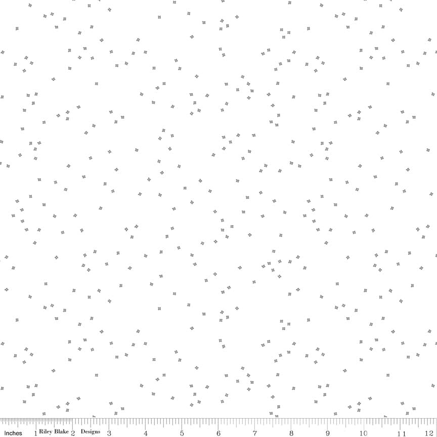 Blossoms - Silver Sparkle on White - tiny metallic silver flowers on white
