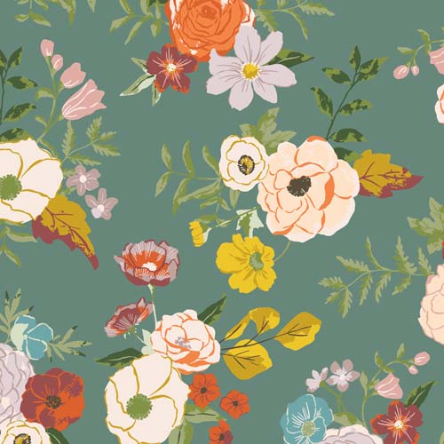 108" Wide Back - Winged Medley - Floral - Teal - large floral