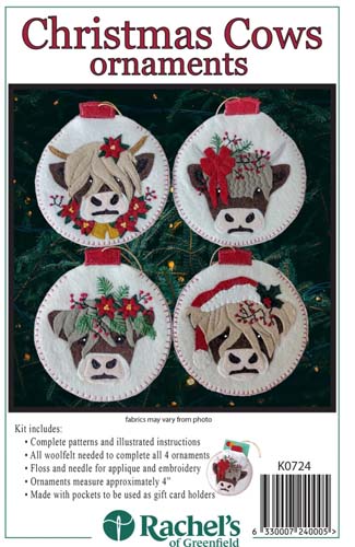Rachel's of Greenfield - KIT Christmas Cows ornaments - 4 ornaments