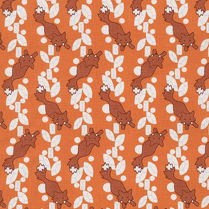 Earth - Dark Burnt Orange Foxes on Burnt Orange w/White Circles and Geome