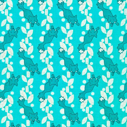 Nightfall - Dark Turquoise Foxes on Medium Turquoise w/White Circles and G