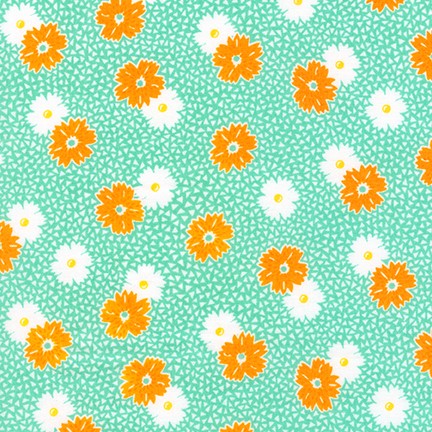 Windowsill Garden - Aloe -Orange & White Asters on Aloe Green by Darlene Z