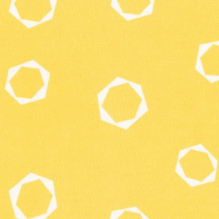 108" Wide Blueberry Park - Zucchini - White Hexagon Wheels on Light Yellow