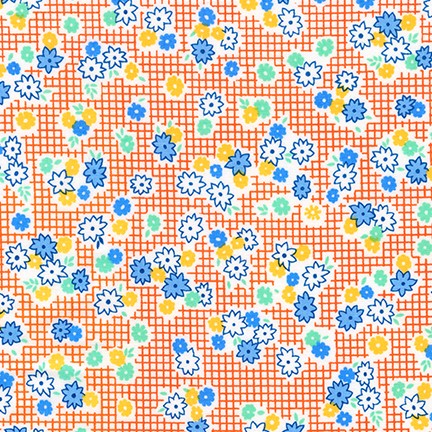 Aunt Ella's Butterflies - Floral-Floral on Orange Check-by Darlene Zimme