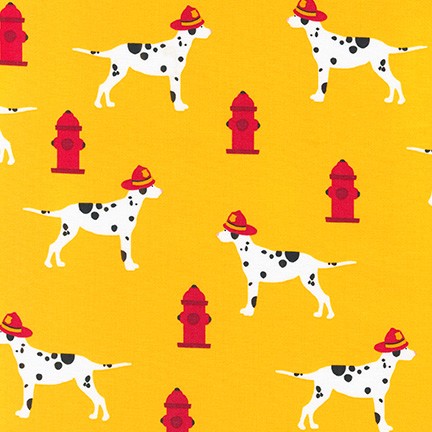 Fire Pups - Yellow - Dalmation Dogs & Fire Hydrants on Yellow by Laurie Wisbrun