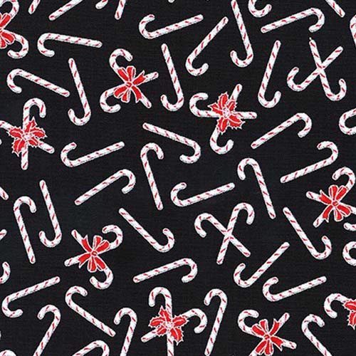 Holiday Charms - Onyx - Tossed candy canes w/silver on black