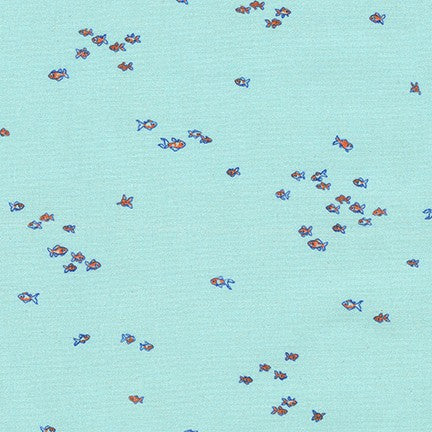 Wishwell: Petite - Water - Gold Fish - Fish outlined in blue on dusty aqua