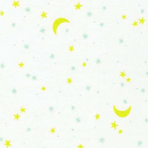 Hello Sleepy Flannel - Cloud - yellow moon and green stars on white