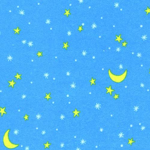 Hello Sleepy Flannel - Evening - yellow moon and white stars on blue