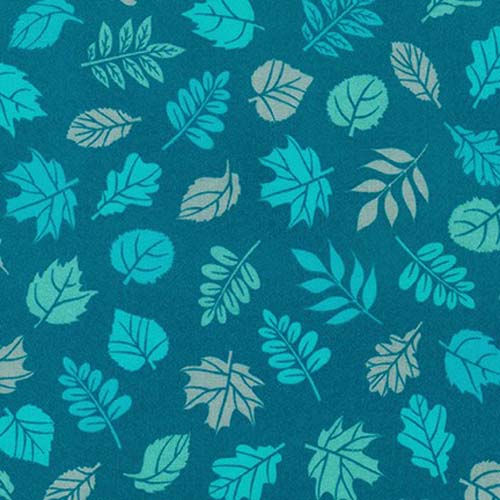 Cozy Outdoors Flannel - Breeze - tossed gray and turquoise leaves on teal