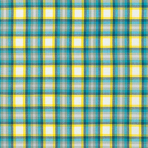 Kitchen Window Wovens - Cyan - blue, turquoise, yellow & white plaid